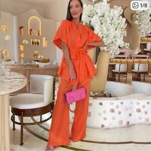 commense Oversized Linen Tied Two Piece Pants Set